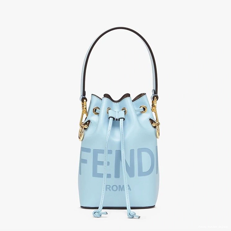 Cheap Calf In ROMA Tresor Sky Fendi Leather Mon Logo Blue Bucket Bag Mini 0824